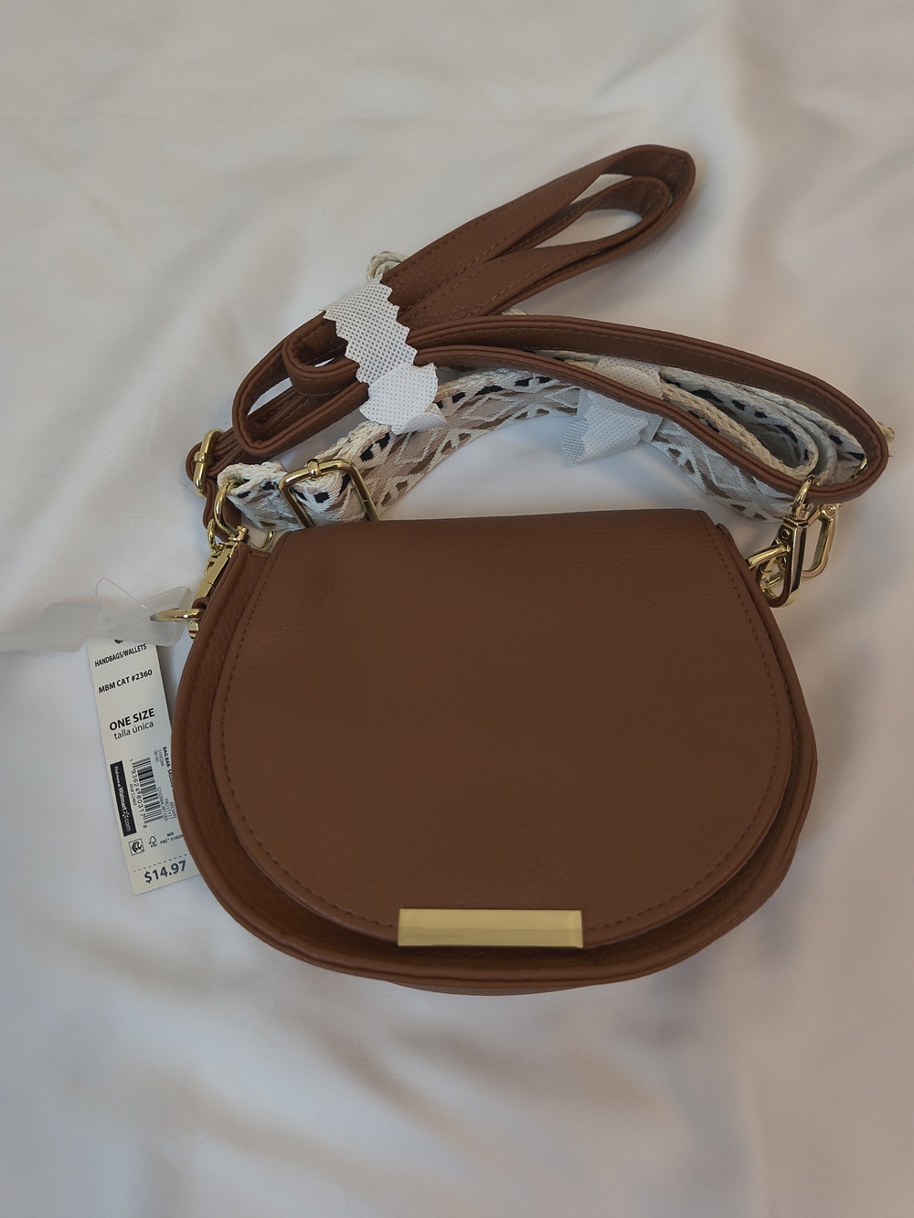 Leather Crossbody Saddle Bag in Brown Comes With 2 Strips to Mix And Match